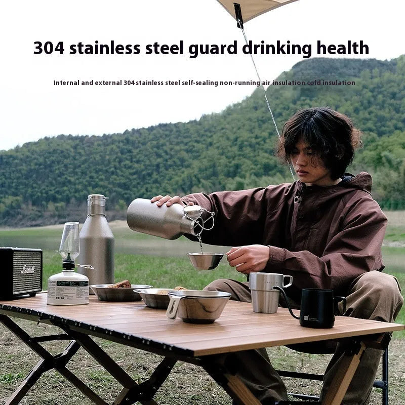 Stainless steel thermal pot with large capacity for outdoor portable use