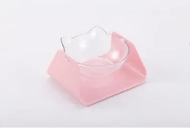 Protective cervical cat bowl in plastic with beveled sloped design, available in blue pink black white and yellow