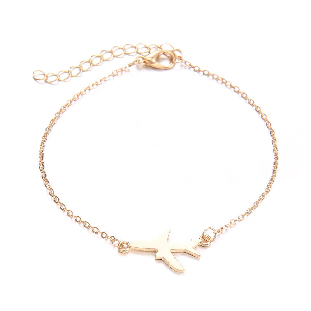 Women's bohemian aircraft map charm bracelet three-piece set with heart-shaped alloy charms