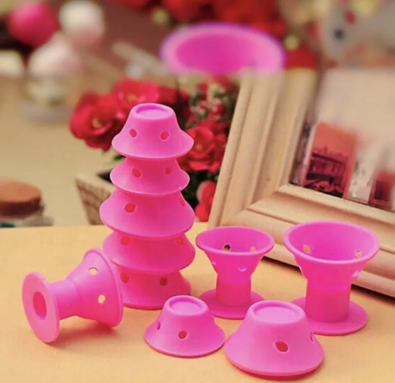 Soft silicone hair curlers in large 5.0cm and small 3.9cm sizes, ten-piece no-heat styling set