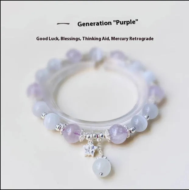 Opal amethyst crystal bracelet with moon shape design over 20mm for women