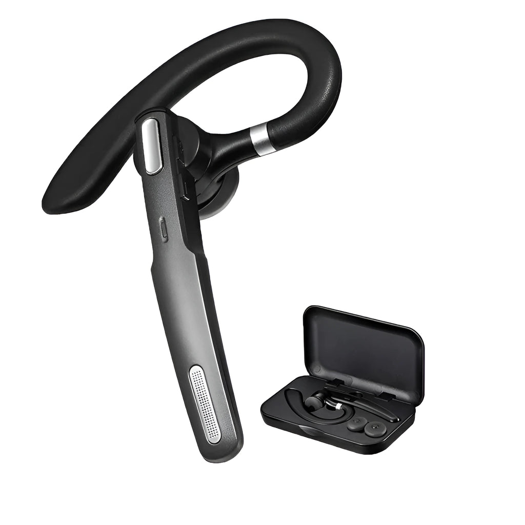 Black mono ear Bluetooth headset with a hanging ear hook design