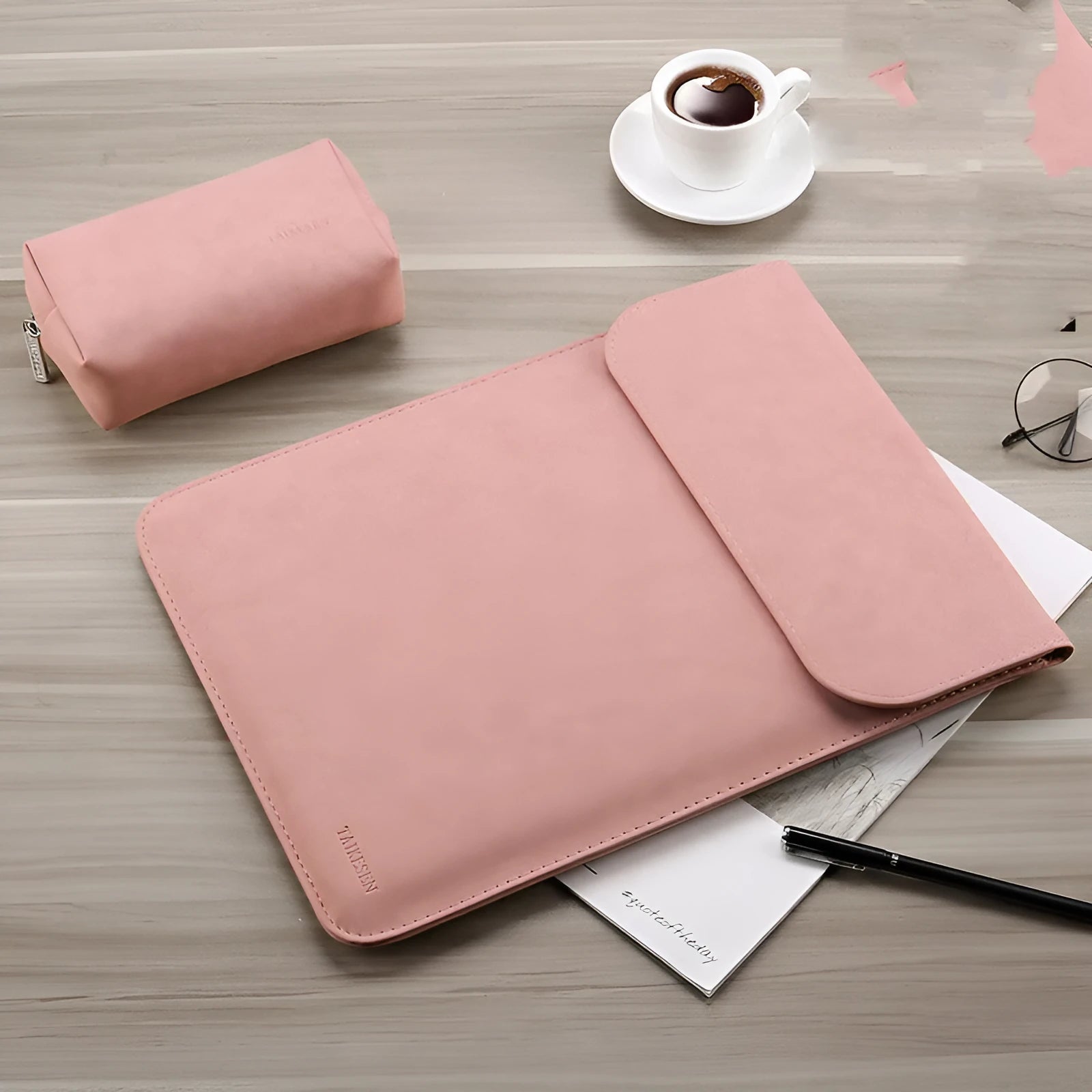 Micro-velvet laptop liner bag in a colour style, open showing interior, compatible with 11.6 to 15.6 inch notebooks