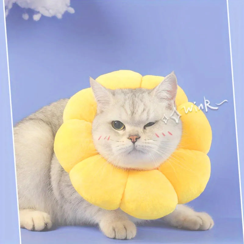 Cute sunflower shaped pet recovery collar for cats and small dogs, soft cotton, adjustable size