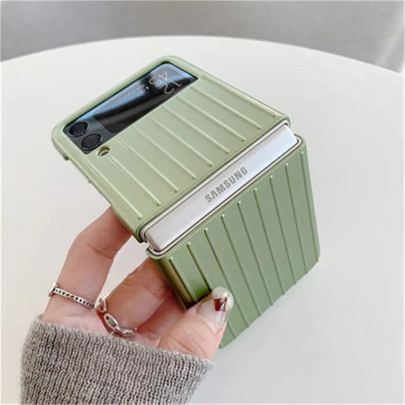 Samsung Z Flip3 ultra-thin flip phone case in solid colours: black, red, pink, silver, gold, sky blue, light green.