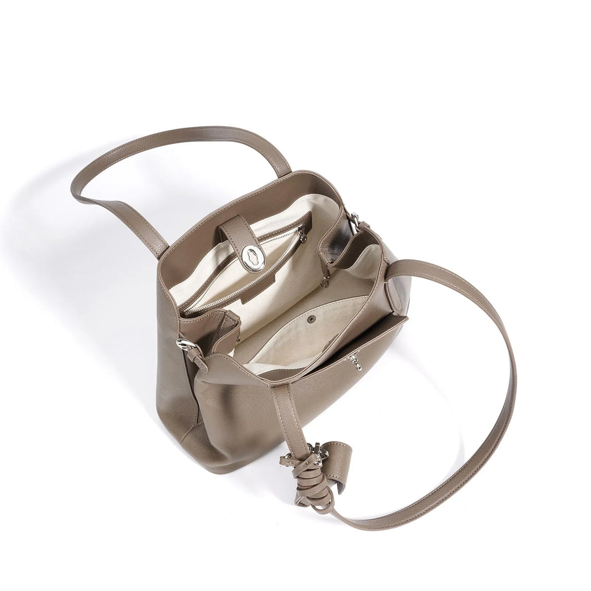 Large capacity genuine leather bucket bag for women in elephant grey or black with top grain cowhide and inner pockets