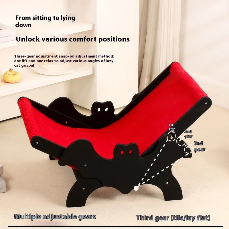 Wooden cat recliner lounge chair MW-054 in black and red Halloween colours
