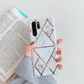 Electroplated marble pattern TPU phone case for Huawei and Samsung smartphones in various colours.