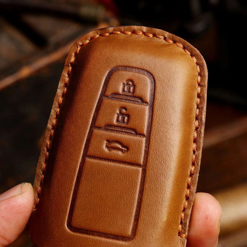 Crazy Horse leather car key case for 2 or 3 keys in cowhide with metal ring