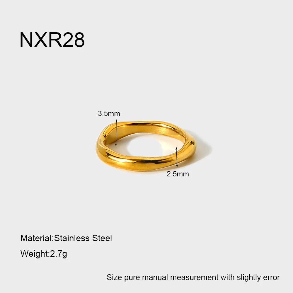 Stainless steel irregular wave ring with electroplated colour finish on hand