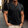 Men's short sleeve solid colour polo shirt in khaki, cotton blend fabric, button front, summer casual top