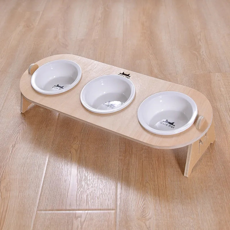 Ceramic pet bowl with dining table stand for cats and small dogs, single or double bowl style