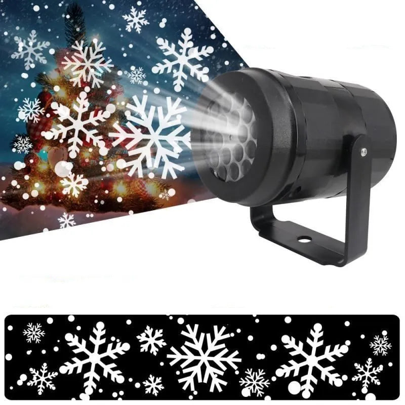 Christmas snowflake projector light displaying rotating Santa Claus and snowflake patterns for outdoor holiday decor