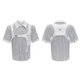 Men's striped cotton shirt with double collar design in black and white patterns, short sleeves with single-breasted fastening