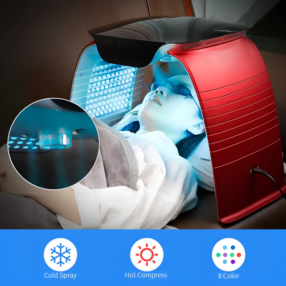 LED light facial mask 50W with 268 beads and hot and cold spray, red and white ABS beauty instrument