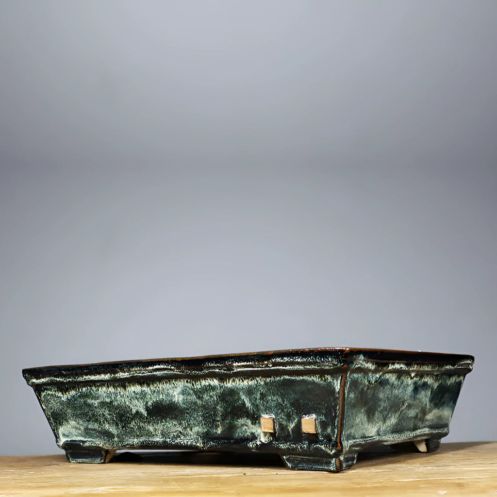 Dark green ceramic square glaze flower pot with classical style for indoor plant display