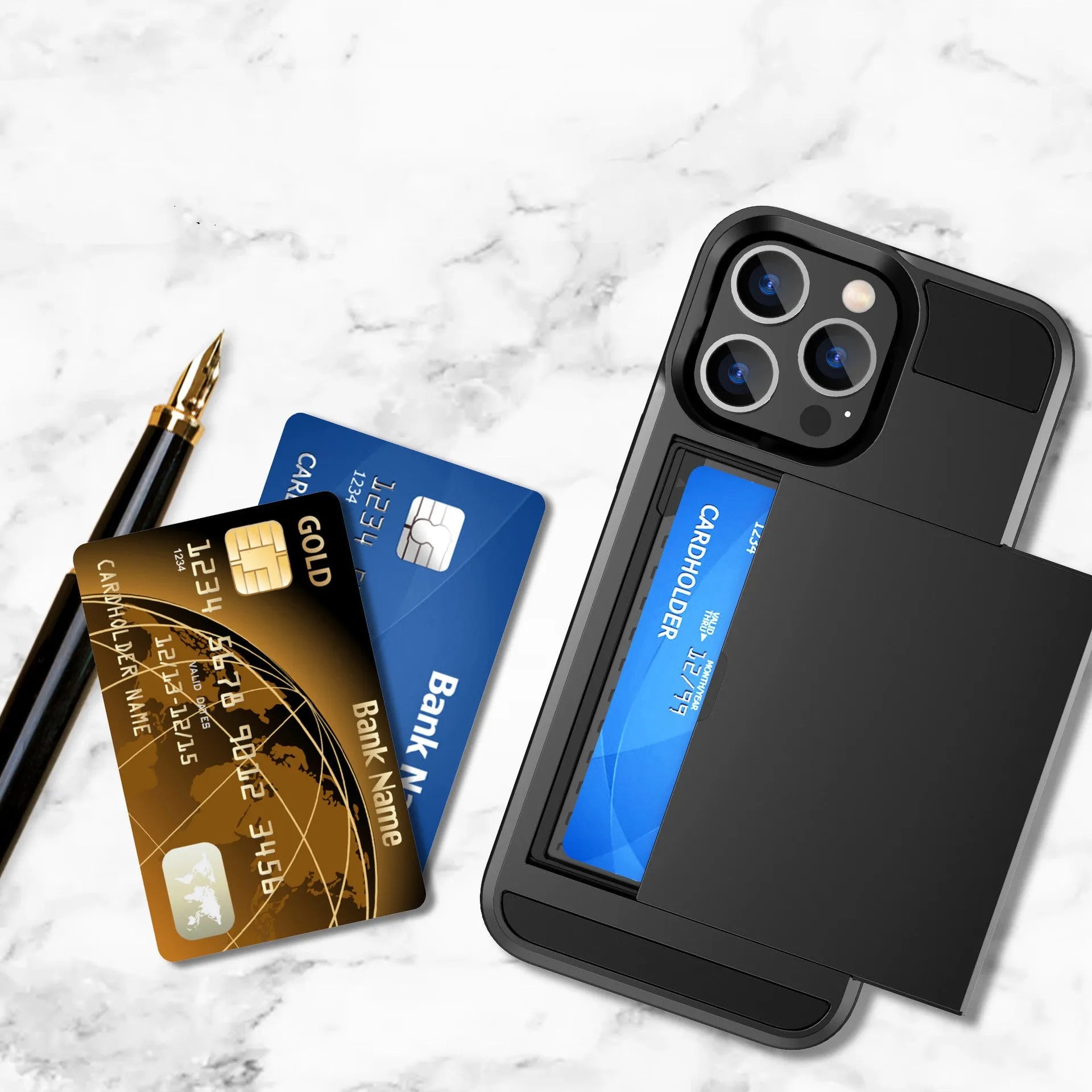 Solid colour plastic slide card phone case for iPhone 14 Max with card slot on back