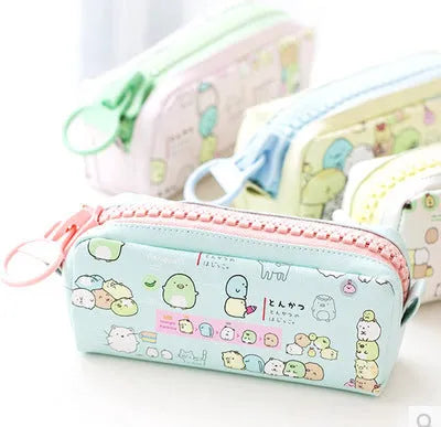 Creative simple cute corner animal pencil case in black cat pattern, leather, compact size