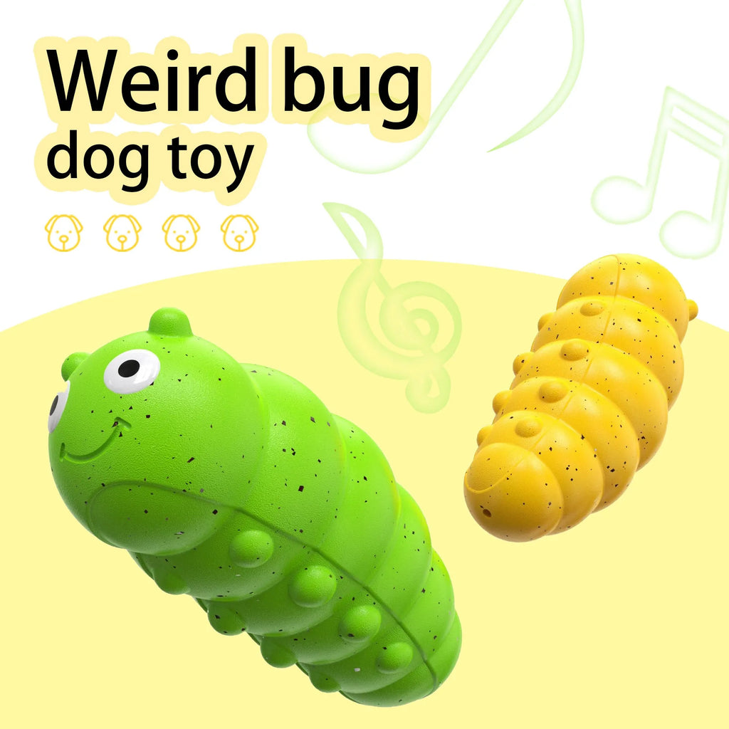 Teething dog toy with weird barking bug design, self-high interactive pet toy in green and yellow