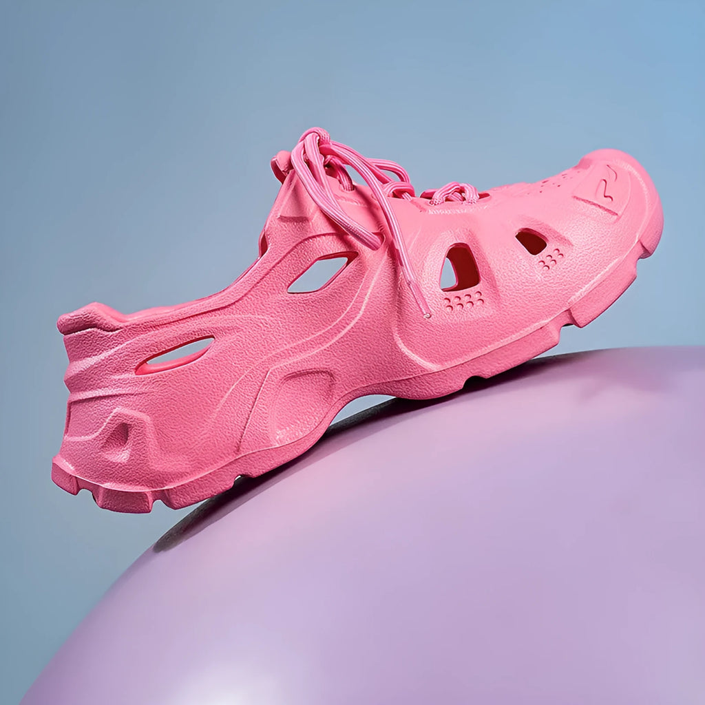 A pair of bright high-elastic EVA sandals with a thick sole, shown in fluorescent green.