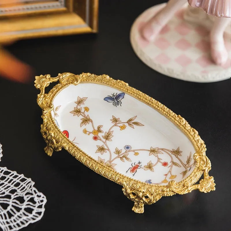 Aluminium crystal decorative jewellery storage dish with carved French Versailles design in modern simplicity style