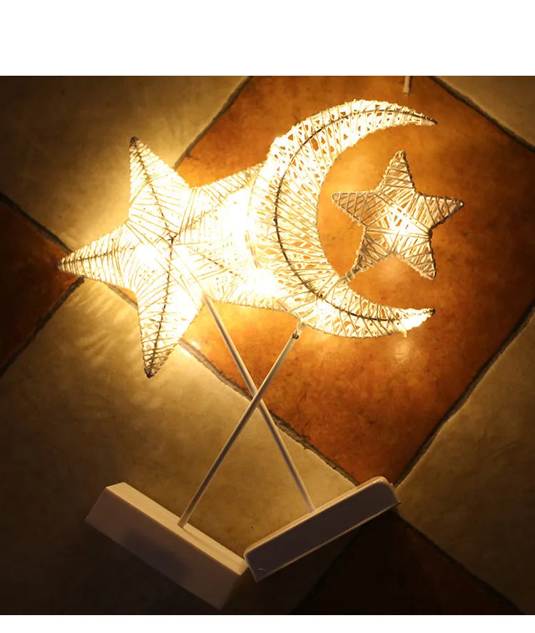 Rattan and copper wire LED decorative lamp in star, heart or moon shape for bedroom