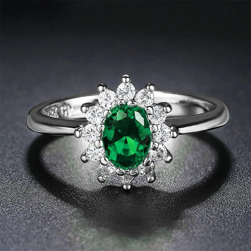 Blue moissanite women's ring with electroplated copper floral design and inlaid zirconium details