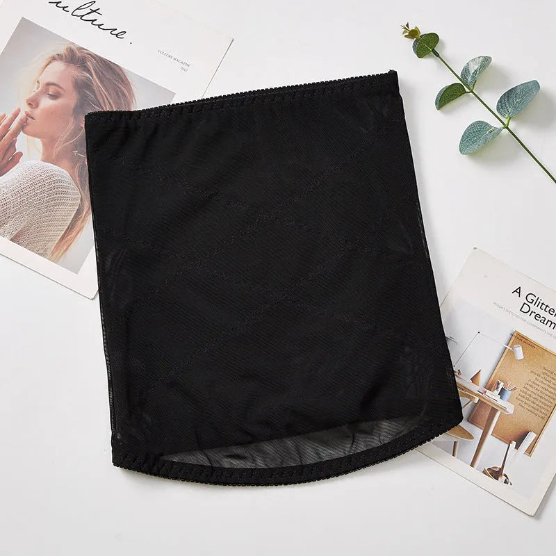 Mesh belly band for postpartum waist trimming in black or skin colour with cross waistband design