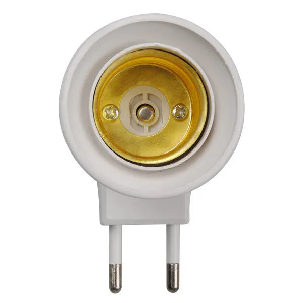 White wall plug-in E27 screw lamp holder adapter with a prominent on/off switch on the side.
