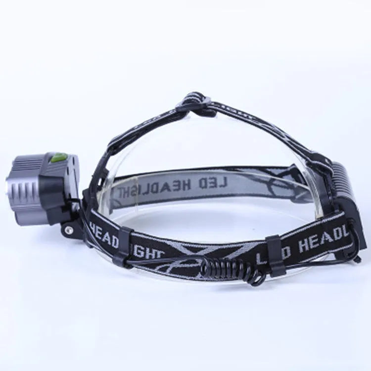 Head-mounted camping torch with LED light and adjustable head strap for outdoor use