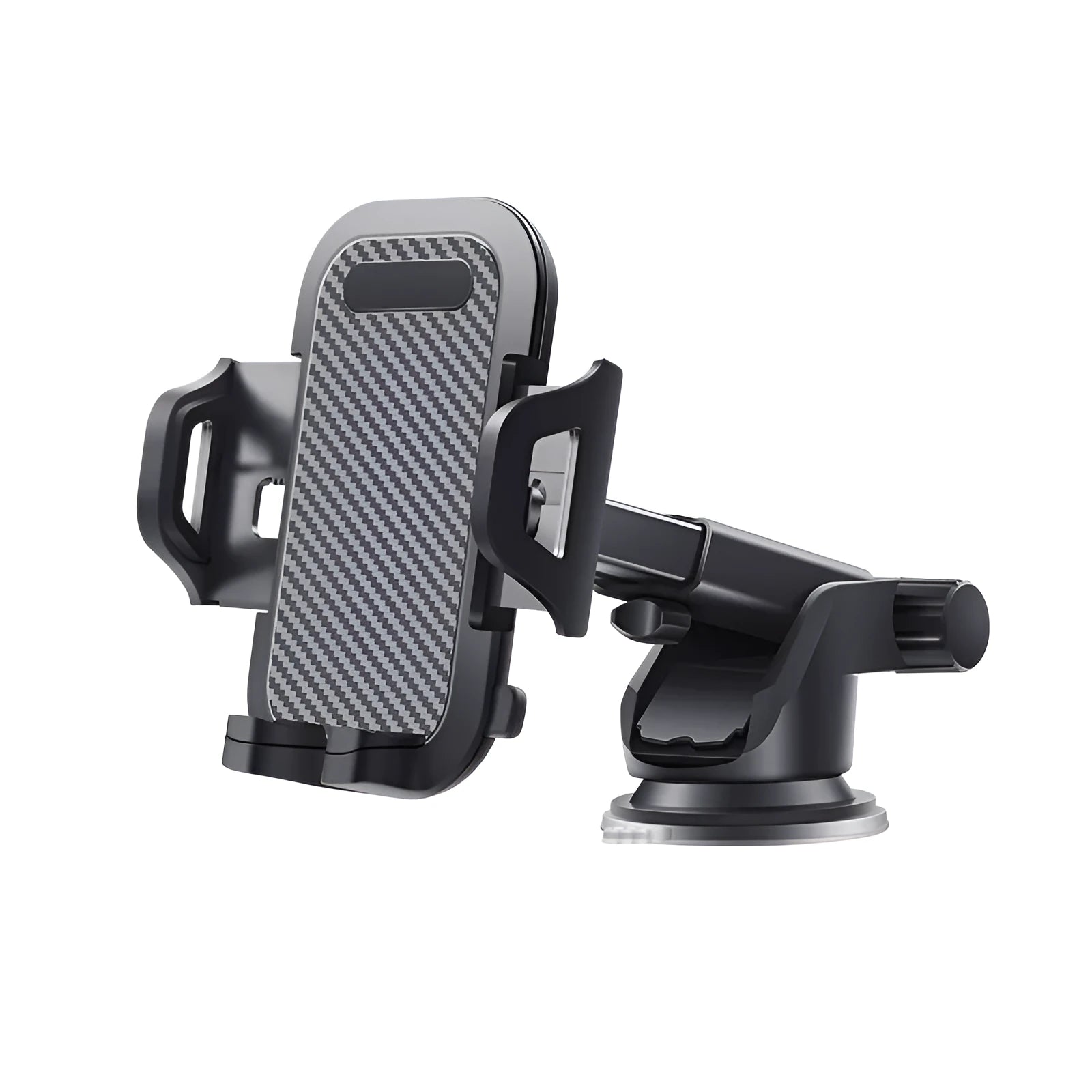 Black car dashboard phone holder with adjustable clip for smartphones 4-7 inches wide