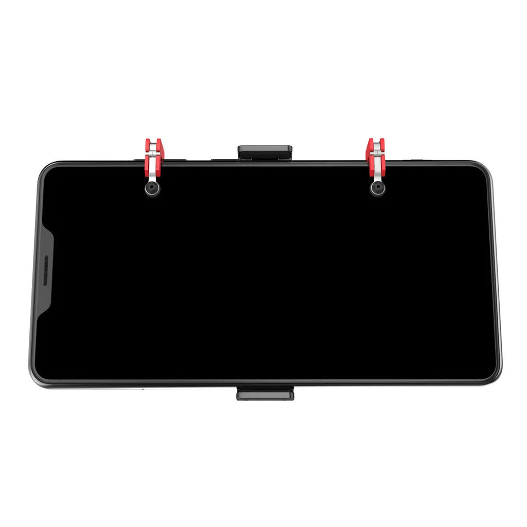 Black mobile gaming trigger handle showing metal trigger and adjustable phone clip