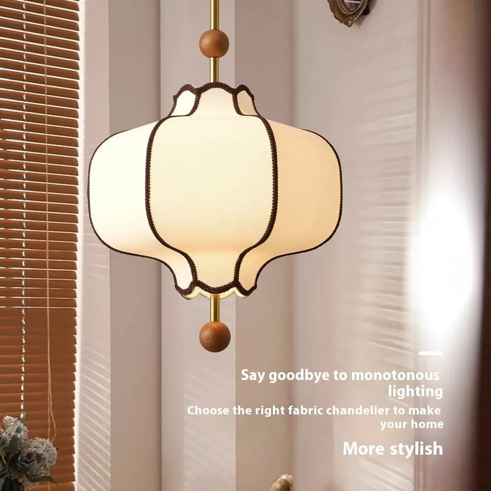 Retro French style fabric craft chandelier with solid wood in small size for bedroom