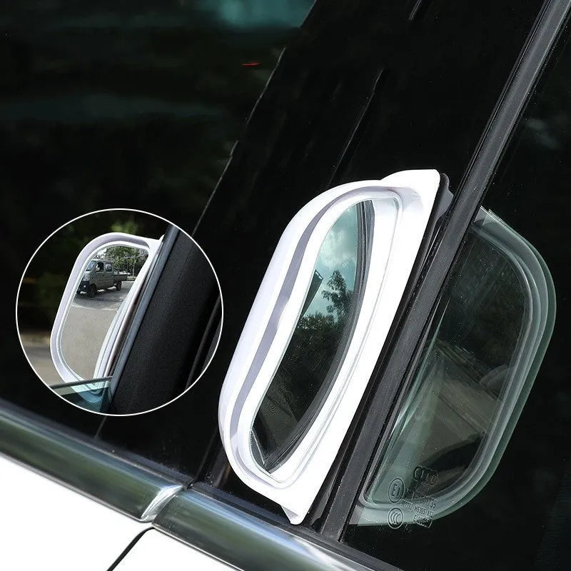 Black universal two-row wide-angle car mirror for blind spot visibility
