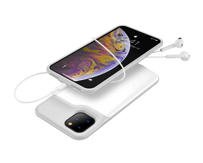 Shockproof silicone iPhone battery charger case in black, blue, pink or white colours