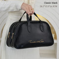 Large capacity PU leather travel toiletry bag in caramel mocha colour showing dry wet separation compartments.