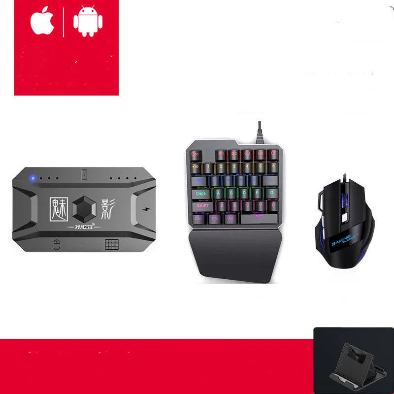 Grey ABS plastic mobile gaming keyboard and mouse converter set with USB cable