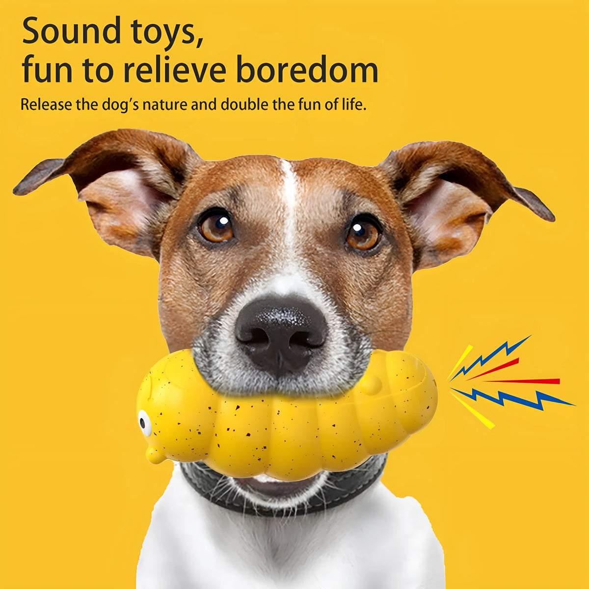 Teething dog toy with weird barking bug design, self-high interactive pet toy in green and yellow