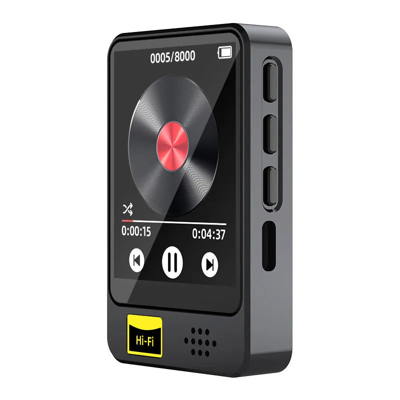 E-book player with external speaker, 1.8 inch screen, black plastic body, Bluetooth, FM radio, and USB charging