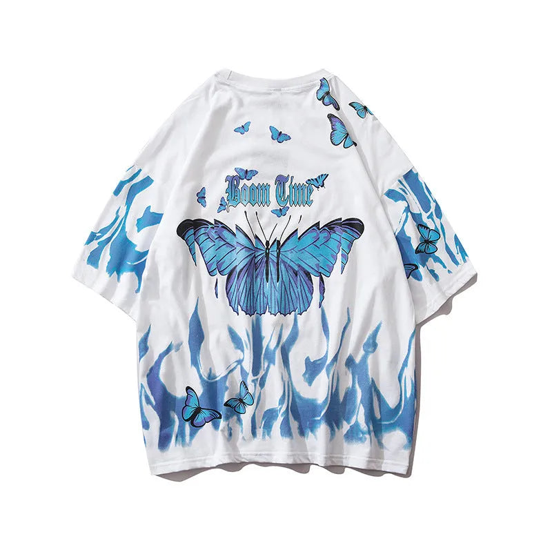 Tide men's short-sleeved cotton T-shirt with butterfly graphic, black or white, sizes M-XXL