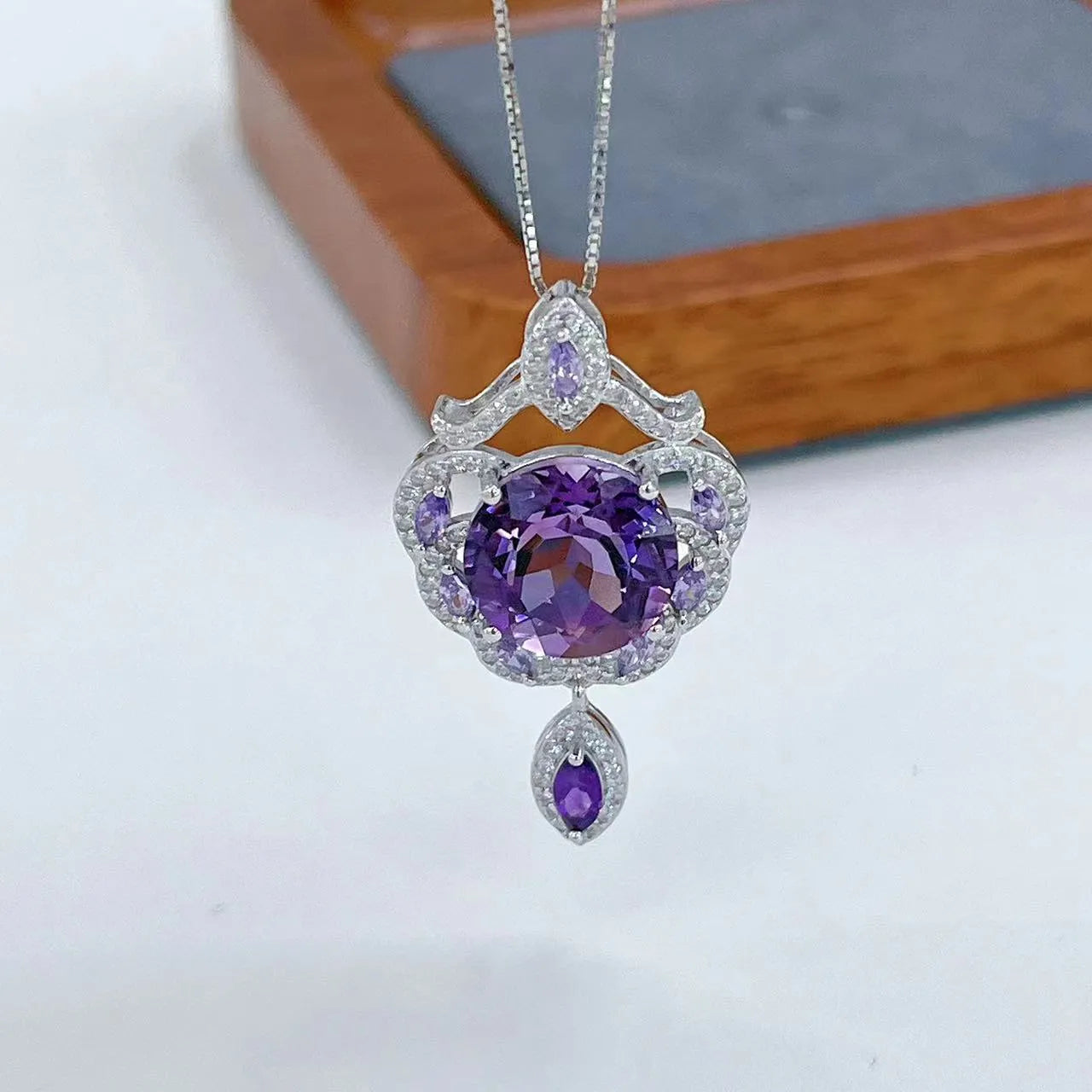 U-shaped S925 silver pendant with amethyst stone and platinum plating showing meteor shower design pattern