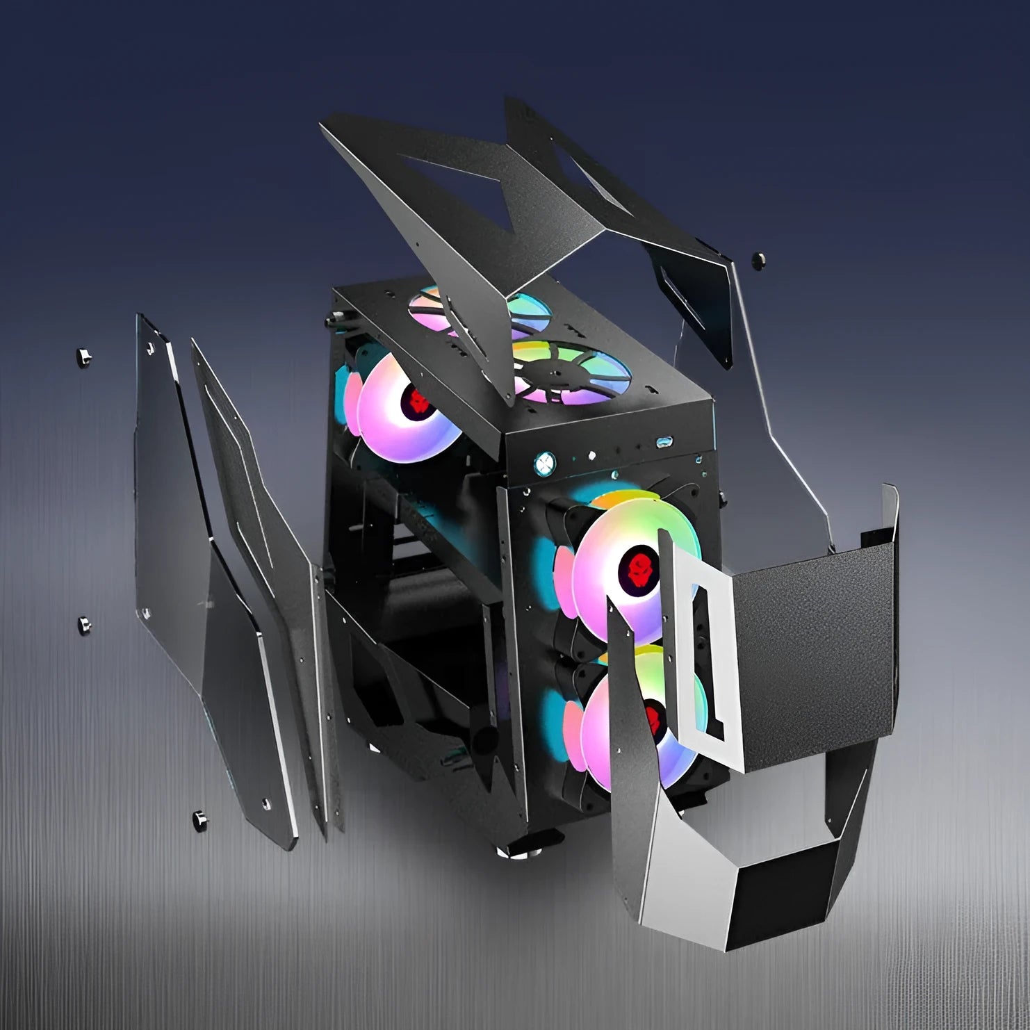 Full side tempered glass ATX computer case with SPCC steel chassis, black colour, showing internal component visibility