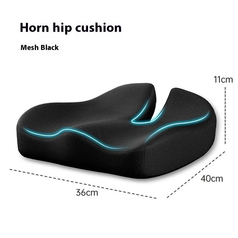 Memory foam office chair cushion measuring 36x40x11cm in dark grey colour with solid pattern