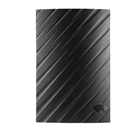 Black plastic indoor HD digital television antenna with mounting accessories including screws and expansion tubes.