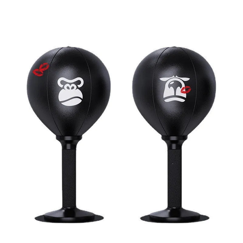 Desktop children boxing ball reaction set in black with Cool Bear design, 40CM height, PU ball