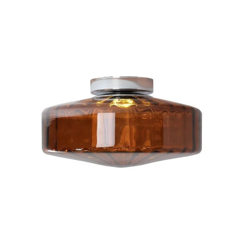 Mid-ancient French style round ceiling lamp with water pattern glass shade and iron body, 20cm diameter