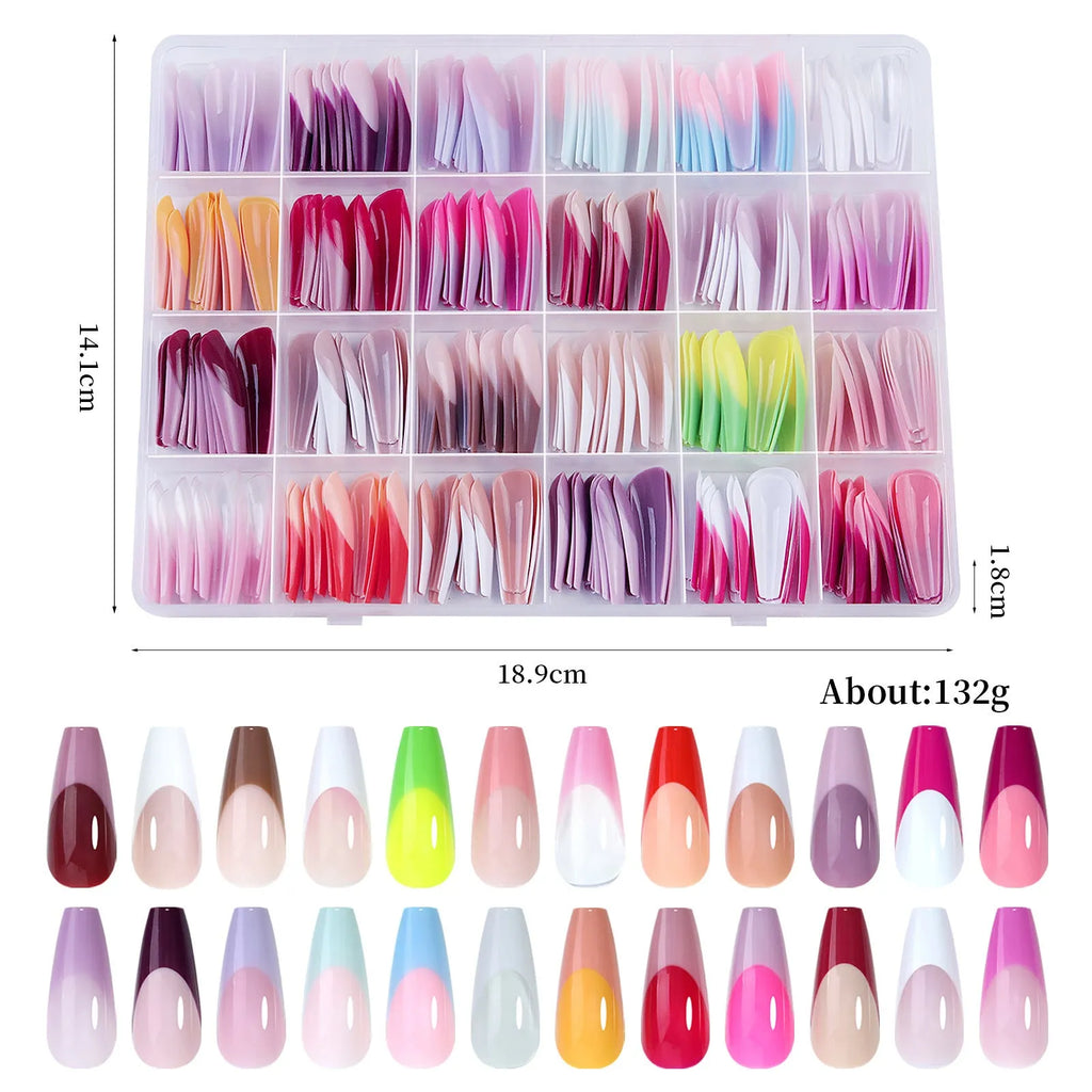 Box of 288 French manicure design nail stickers with seamless, ultra-thin removable decals.