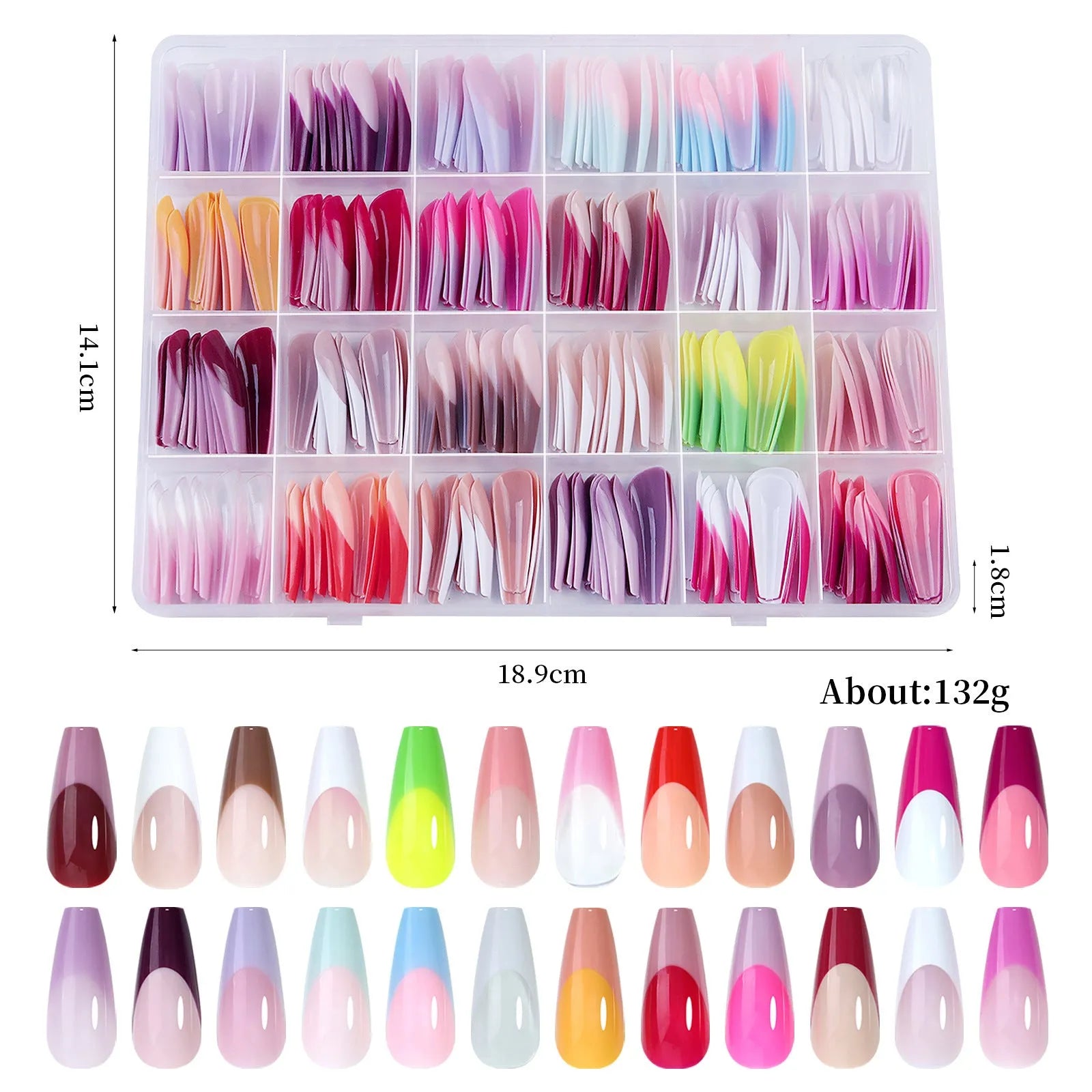 Box of 288 French manicure design nail stickers with seamless, ultra-thin removable decals.