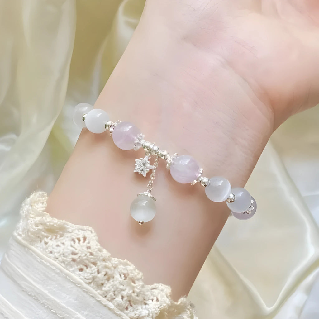 Opal amethyst crystal bracelet with moon shape design over 20mm for women