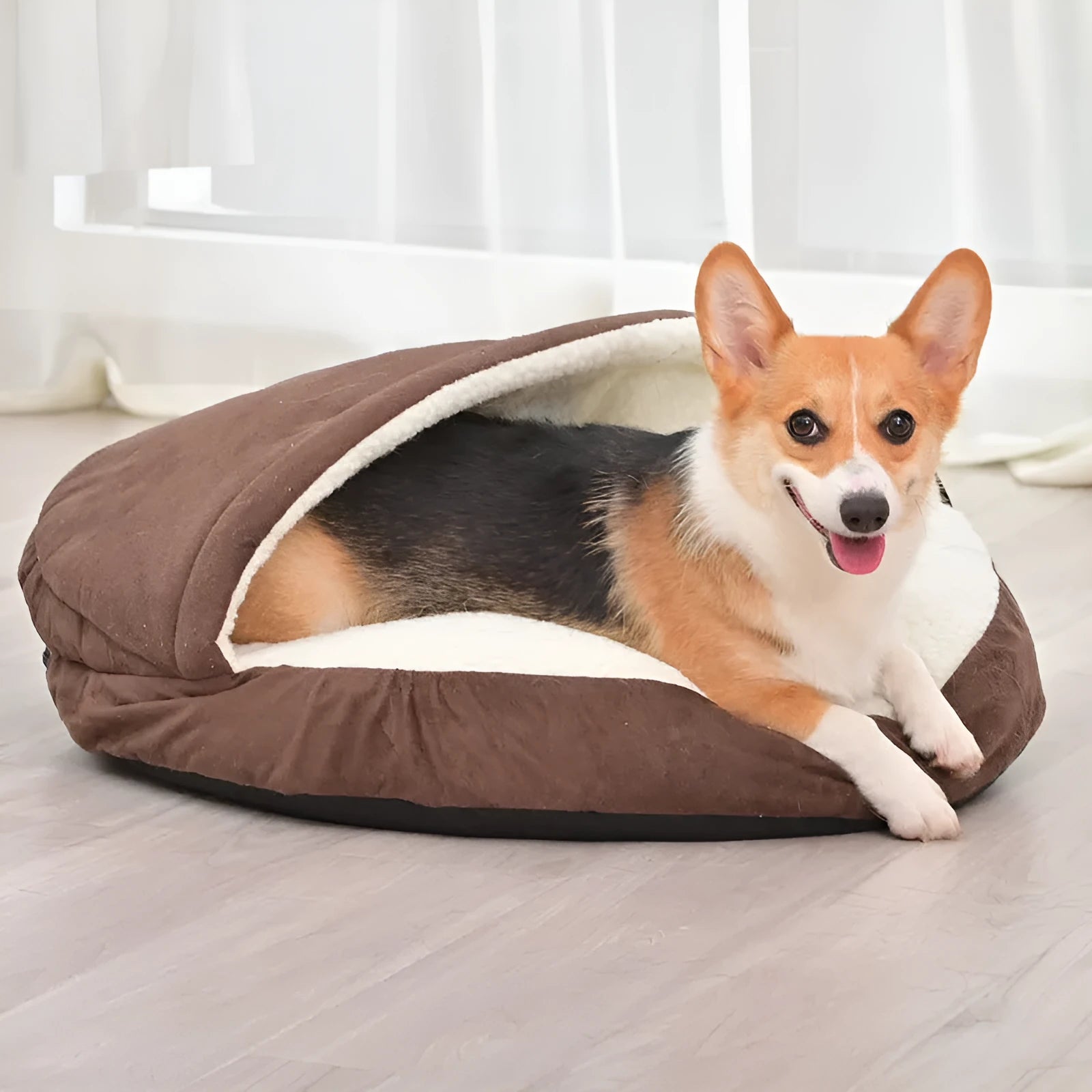 Brown removable cloth dog kennel bed for small to medium dogs